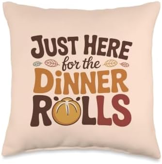 Just Here for The Dinner Rolls Groovy 70s Retro Thanksgiving Throw Pillow by Unknown