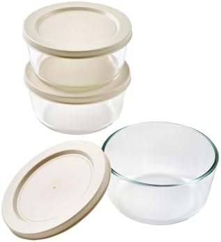 6-Piece Glass Food Storage Containers Set (3 Containers + 3 BPA-Free Lids) | 2-Cup, Leakproof | Microwave, Freezer, Oven & Dishwasher Safe | Ideal for Meal Prep & Pantry Organization, Beige