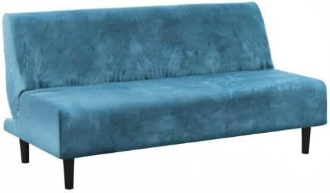 H.VERSAILTEX Real Velvet Futon Cover Armless Sofa Covers Sofa Bed Covers Stretch Futon Couch Cover Sofa Slipcover Furniture Protector Thick Soft Velvet Fabric Form Fitted Stay in Place, Peacock Blue