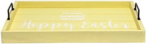 Elegant Designs HG2000-YHE Decorative Wood Serving Tray w/Handles, 15.50" x 12", Yellow Wash Hoppy Easter - Image 2