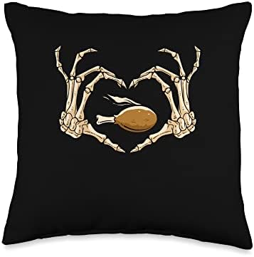 Skeleton Hand Heart Turkey Leg Thanksgiving Day Fall Autumn Throw Pillow by Unknown