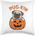 Pugkin Halloween Thanksgiving Pug Pumpkin Throw Pillow by Unknown