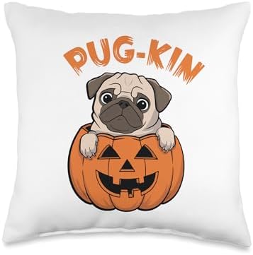Pugkin Halloween Thanksgiving Pug Pumpkin Throw Pillow by Unknown