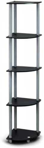 Furinno TURN-N-TUBE Corner Shelf, 5-Tier Corner Bookshelf, Open Storage Shelves, for Organization and Storage, Living Room, Home Office, Garage, Bedroom, Black