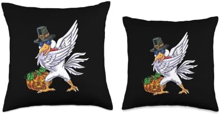 Dabbing Pilgrim Chicken Boys Thanksgiving Throw Pillow - Image 3