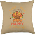 Thankful Grateful Blessed Happy Thanksgiving Turkey Pumpkin Throw Pillow by Unknown