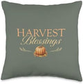 Harvest Blessings Pumpkin Wheat Fall Autumn Thanksgiving Throw Pillow by Unknown