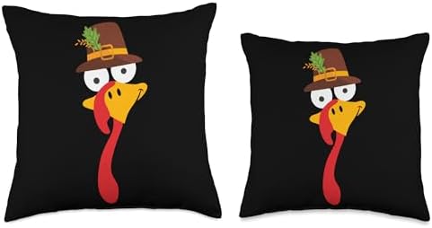 Cute Turkey Face With Pilgrim Hat For Thanksgiving Throw Pillow - Image 3