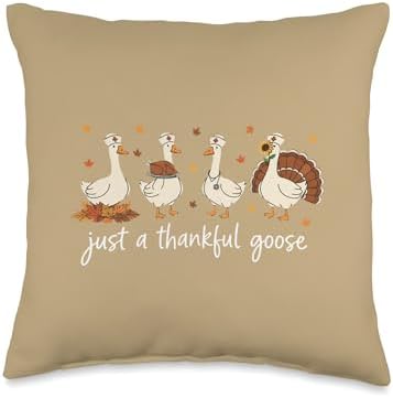 Goose Just A Thankful Goose, Silly Thanksgiving Fall Goose Throw Pillow by Unknown