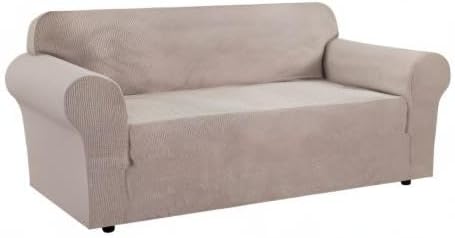 H.VERSAILTEX Stretch Extra Large Sofa Covers Sofa Slipcovers for Living Room Feature Thick Checked Jacquard Fabric with Elastic Bottom, Sofa X-Large - Sand