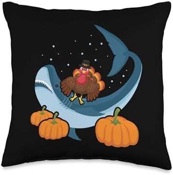 CharlIan Minds - Turkey & Shark Thanksgiving Thanksgiving Turkey Riding Shark Funny Boys Girls Throw Pillow, 16x16, Multicolor by Unknown
