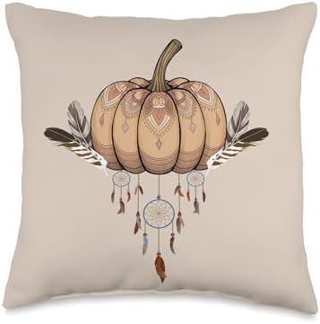 Fall Pumpkin Rustic Bohemian Design Harvest Thanksgiving Throw Pillow by Unknown