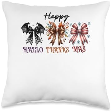 halloween thanksgiving christmas happy hallothanksmas Throw Pillow by Unknown