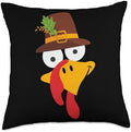 Cute Turkey Face With Pilgrim Hat For Thanksgiving Throw Pillow by Unknown