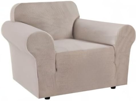 H.VERSAILTEX Armchair Slipcover Stretching Skid Resistance Couch Cover for Dogs, Thick and Durable Soft High Spandex Jacquard Sofa Covers, Form Fitted Chair Slipcover(Armchair 31"-40", Sand)