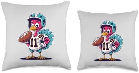 Thanksgiving Cute Turkey Holding American Football Boys Kids Throw Pillow - Image 3