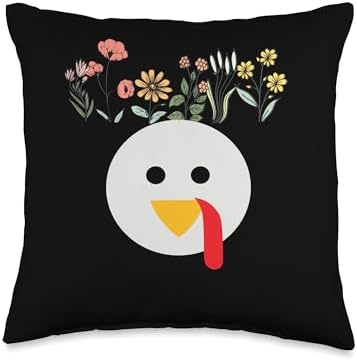 Thanksgiving Turkey Face Matching Family Costume Floral Kids Throw Pillow by Unknown