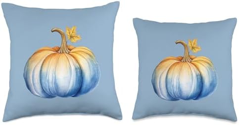 Chinoiserie Gifts by Southerngal Chinoiserie Thanksgiving Blue and Orange Pumpkin Home Decor Throw Pillow, 16x16, Multicolor - Image 3
