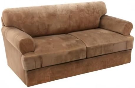 H.VERSAILTEX Sofa Cover 3 Piece T Cushion Sofa Slipcovers Thick Velvet Couch Cover Furniture Protector Stretch T Cushion Sofa Covers for 2 Cushion Couch with 2 Individual T Cushion Covers, Camel