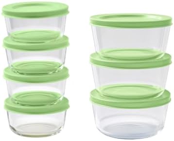14-Piece Glass Food Storage Containers Set (7 Containers + 7 BPA-Free Lids) | 1-Cup & 2-Cup, Leakproof | Microwave, Freezer, Oven & Dishwasher Safe | Ideal for Meal Prep & Pantry Organization, green