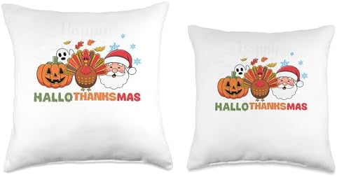 halloween thanksgiving christmas happy hallothanksmas gnome Throw Pillow - Image 3