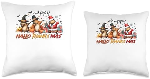 halloween thanksgiving christmas happy hallothanksmas gnome Throw Pillow - Image 3