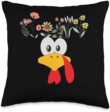 Thanksgiving Turkey Face Matching Family Costume Floral Kids Throw Pillow by Unknown