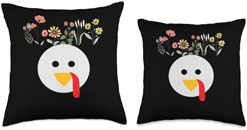 Thanksgiving Turkey Face Matching Family Costume Floral Kids Throw Pillow - Image 3