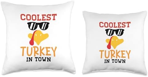 Funny Thanksgiving Coolest Turkey in Town Adult Kids Throw Pillow - Image 3