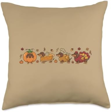 Dachshund Thanksgiving Parade, Pumpkin, Pie & Turkey Wiener Throw Pillow by Unknown