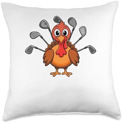 Thanksgiving Turkey Golf Clubs Golfing Golfer Throw Pillow by Unknown