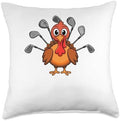 Thanksgiving Turkey Golf Clubs Golfing Golfer Throw Pillow by Unknown