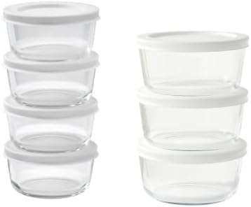 14-Piece Glass Food Storage Containers Set (7 Containers + 7 BPA-Free Lids) | 1-Cup & 2-Cup, Leakproof | Microwave, Freezer, Oven & Dishwasher Safe | Ideal for Meal Prep & Pantry Organization, White
