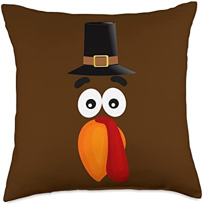 THANKSGIVING FUNNY TURKEY FACE LADIES WOMENS MENS MEN KIDS Throw Pillow by Unknown