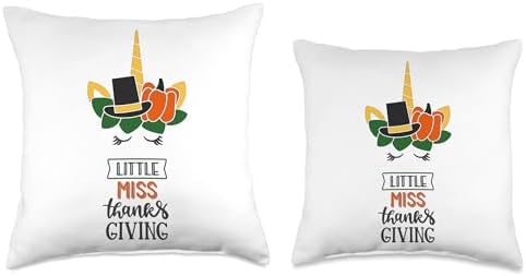 Funny Unicorn Christian Thanksgiving Boy Girl Gift Little Miss Thanksgiving Fall Pilgrim Girls Unicorns Throw Pillow, 16x16, Multicolor - Image 3