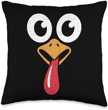 Retro Cute Turkey Face Thanksgiving Women Men Kids Costume Throw Pillow by Unknown