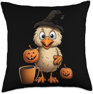 Chicken Hen Pumpkin Spice Latte Autumn Thanksgiving Halloween Throw Pillow by Unknown