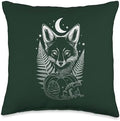 Fox with Fern Frog and Pumpkin Dark Autumn Thanksgiving Fox Throw Pillow by Unknown