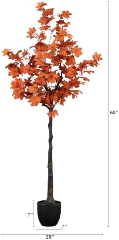 Nearly Natural 5-FT Rustic Autumn Artificial Maple Tree, Faux Fall Décor for Home, Decorations for Fall, Autumn, Thanksgiving, and Halloween with Black Nursery Pot - Image 2