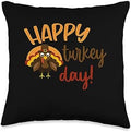 Happy Thanksgiving for Boys Girls Kids Pilgrim Turkey Throw Pillow by Unknown