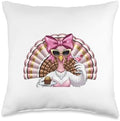 Funny Glam Turkey Thanksgiving Outfit Pink Bow Holiday Humor Throw Pillow by Unknown