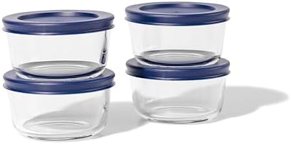 8-Piece Glass Food Storage Containers Set (4 Containers + 4 BPA-Free Lids) | 1-Cup, Leakproof | Microwave, Freezer, Oven & Dishwasher Safe | Ideal for Meal Prep & Pantry Organization, Blue