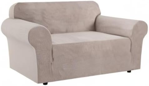 H.VERSAILTEX Stretch Couch Cover Loveseat Covers for 2 Cushion Couch Slipcover|Sofa Cover for Love seat 1 Piece with Elastic Bottom, Checked Jacquard Fabric(Loveseat 58'-70' Wide, Sand)
