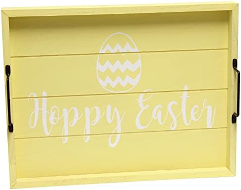 Elegant Designs HG2000-YHE Decorative Wood Serving Tray w/Handles, 15.50" x 12", Yellow Wash Hoppy Easter by ElegantDesigns