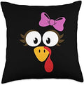 Funny thanksgiving turkey face for girls with pink bow Throw Pillow by Unknown