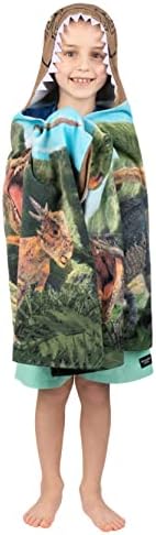 Jurassic World Dominion Soft Bath/Pool/Beach Cotton Terry Hooded Towel Wrap, 24 Inches x 50 Inches, By Franco Kids