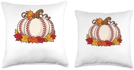 Baseball Pumpkin Thanksgiving Fall Autumn Leaves Boys Women Throw Pillow - Image 3
