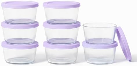 16-Piece Glass Food Storage Containers Set (8 Containers + 8 BPA-Free Lids) | 1-Cup, Leakproof | Microwave, Freezer, Oven & Dishwasher Safe | Ideal for Meal Prep & Pantry Organization, Purple