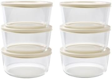 12-Piece Glass Food Storage Containers Set (6 Containers + 6 BPA-Free Lids) | 4-Cup, Leakproof | Microwave, Freezer, Oven & Dishwasher Safe | Ideal for Meal Prep & Pantry Organization, Beige