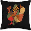 Turkey Jive Thanksgiving Day Turkey Patchwork Feast Dinner Throw Pillow by Unknown